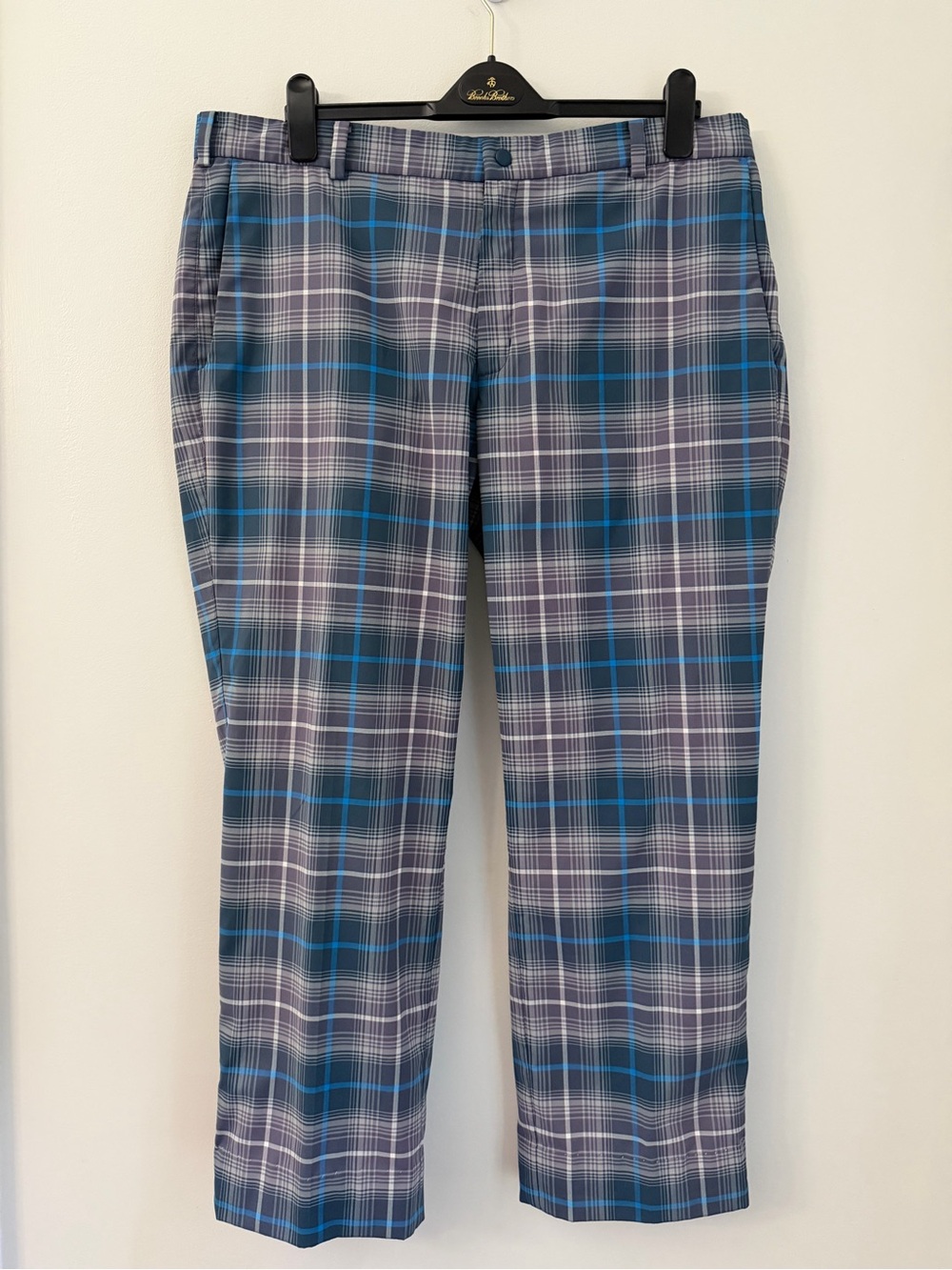 Nike Golf Tour Performance Pants Mens 39.5x29 Blue Purple Plaid Stretch Hemmed